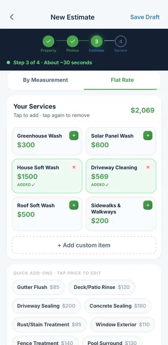 WashQuote app — Tap the services