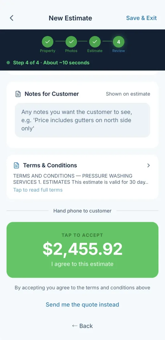 WashQuote app — Hand it over
